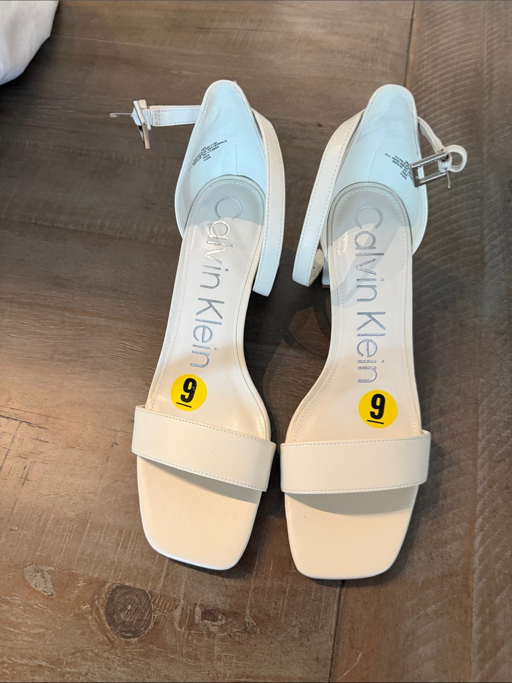 Calvin Klein White Ankle-Strap Square-Toe Block Sandals